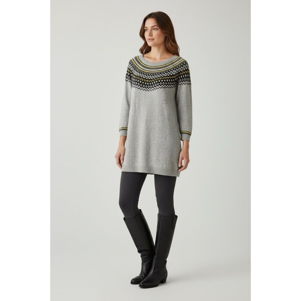 Cynthia Rowley Fair Isle Sweater Dress Gray Yellow Black Knit Women’s XL - Picture 2 of 6
